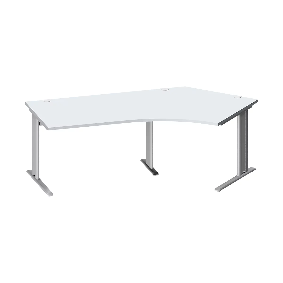 Schäfer Shop Pure Bureau d'angle PLANOVA BASIC, angle de 135° à droite, pied en C, L 2165 x P 800/800 x H 717 mm, gris clair/alu blanc + passage de câbles