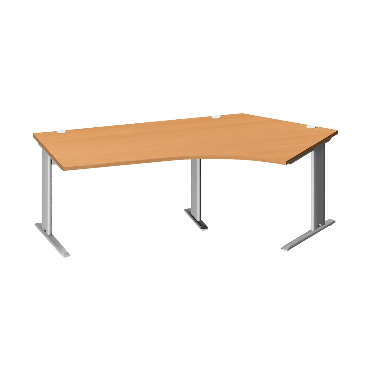 Schäfer Shop Pure Bureau d'angle PLANOVA BASIC, angle de 135° à droite, pied en C, L 2165 x P 800/800 x H 717 mm, hêtre/alu blanc + passage de câbles
