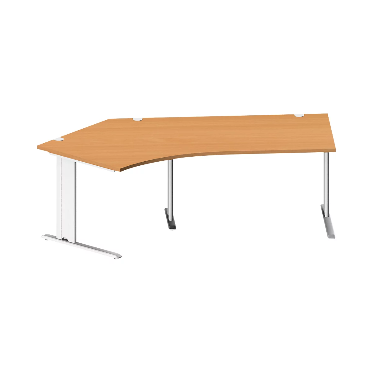 Schäfer Shop Pure Bureau d'angle PLANOVA BASIC, angle de 135° à gauche, pied en C, L 2165 x P 800/800 x H 717 mm, hêtre/blanc + passage de câbles