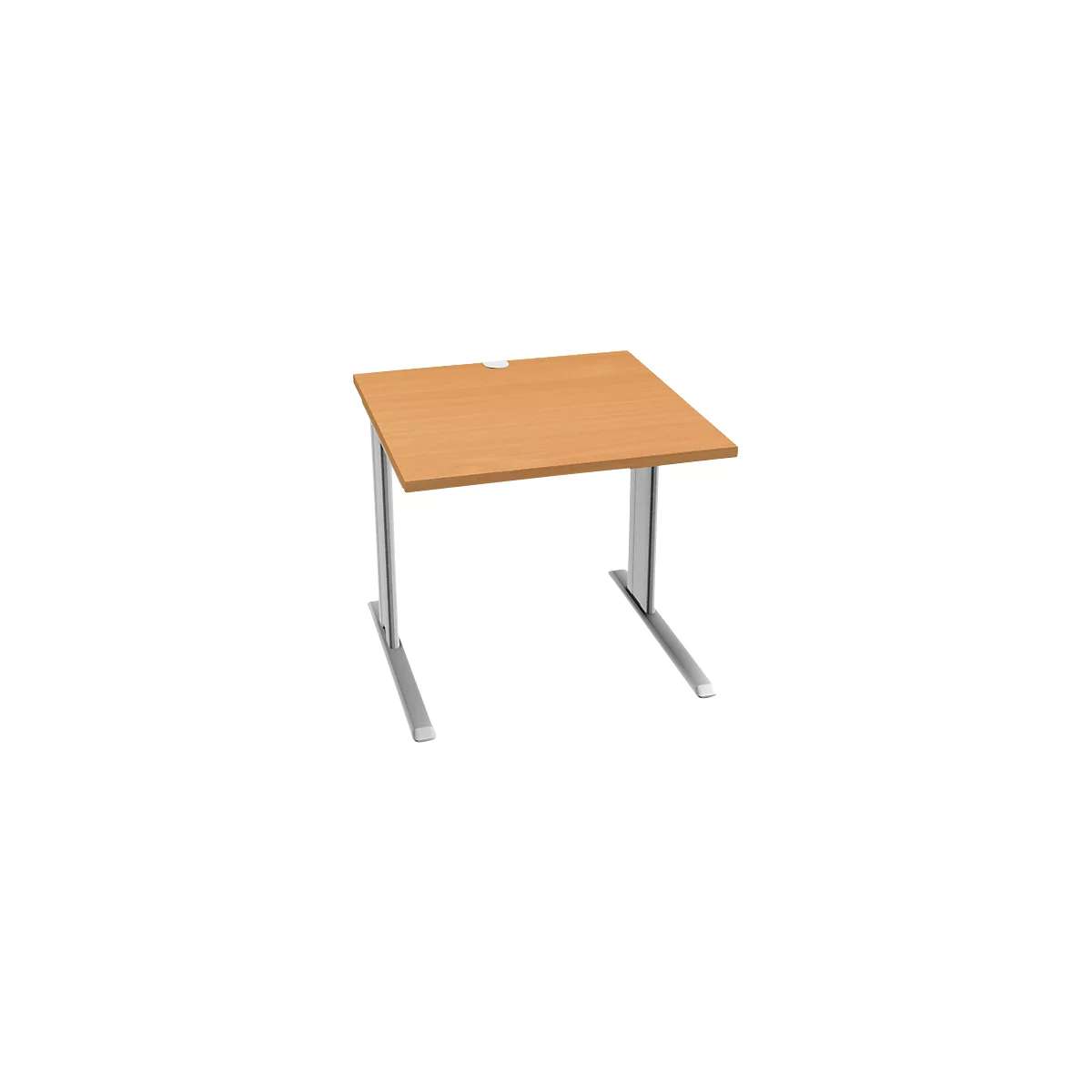 Schäfer Shop Pure Bureau PLANOVA BASIC, carré, pied en C, L 800 x P 800 x H 717 mm, hêtre/aluminium blanc + passage de câbles