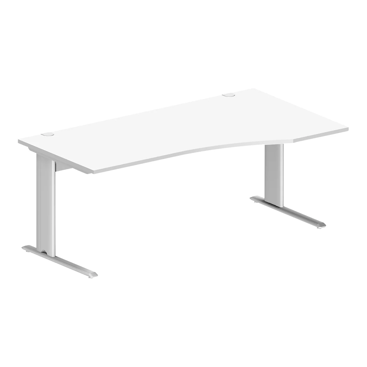 Schäfer Shop Pure Bureau PLANOVA BASIC, forme libre, approche à droite, pied en C, L 1800 x P 1000/800 x H 717 mm, blanc + passage de câbles