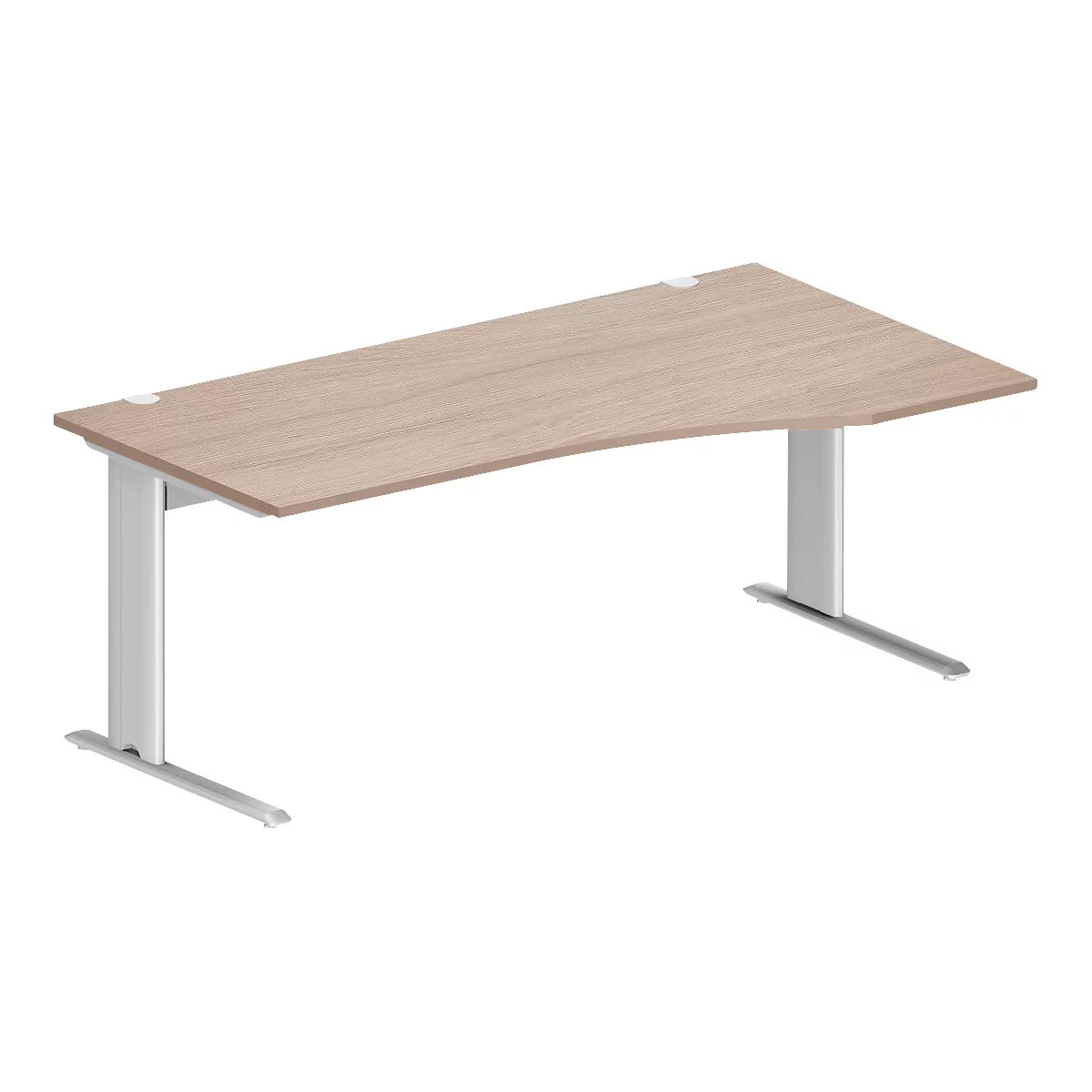 Schäfer Shop Pure Bureau PLANOVA BASIC, forme libre, approche à droite, pied en C, L 1800 x P 1000/800 x H 717 mm, chêne/blanc + passage de câbles