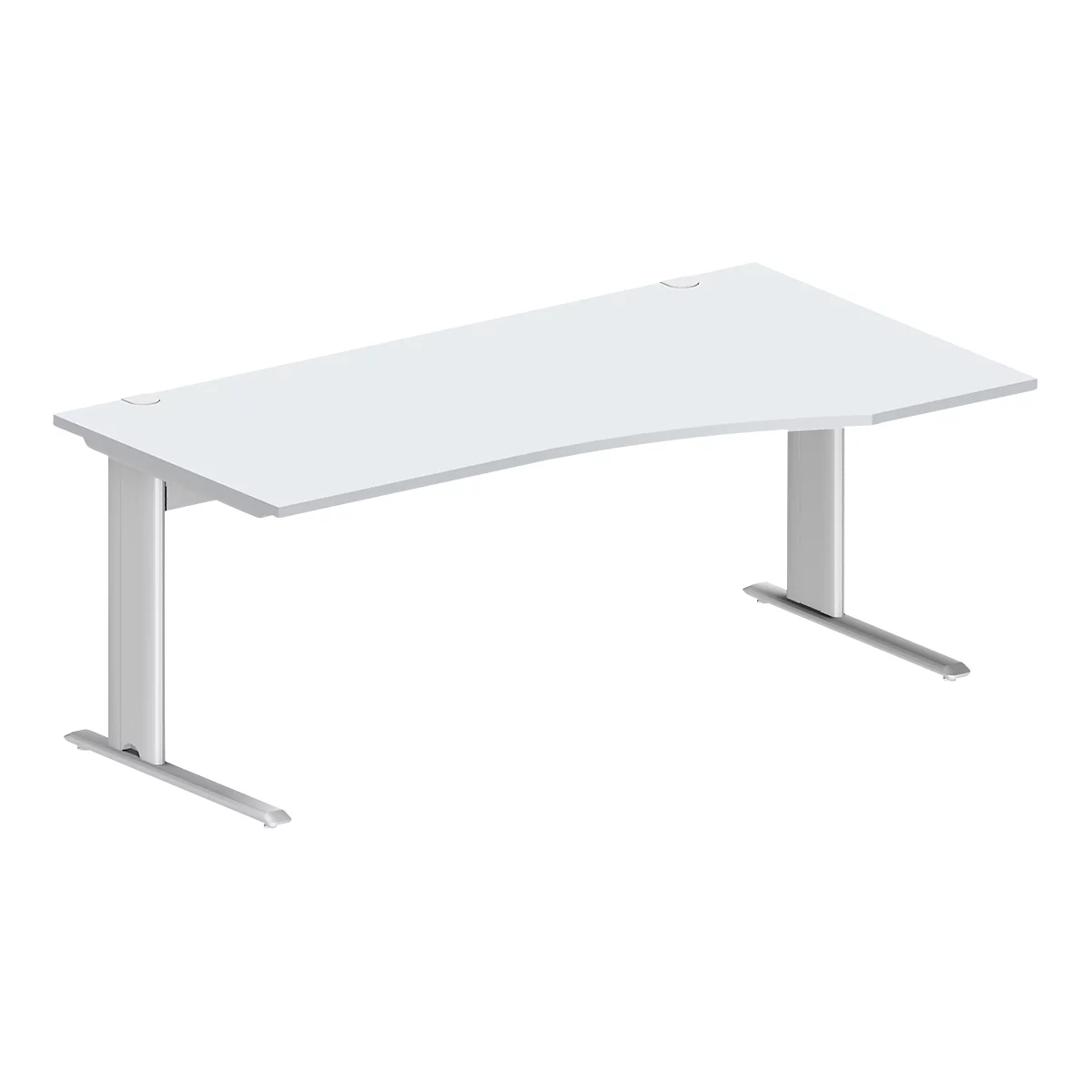 Schäfer Shop Pure Bureau PLANOVA BASIC, forme libre, approche à droite, pied en C, L 1800 x P 1000/800 x H 717 mm, gris clair/blanc + passage de câbles