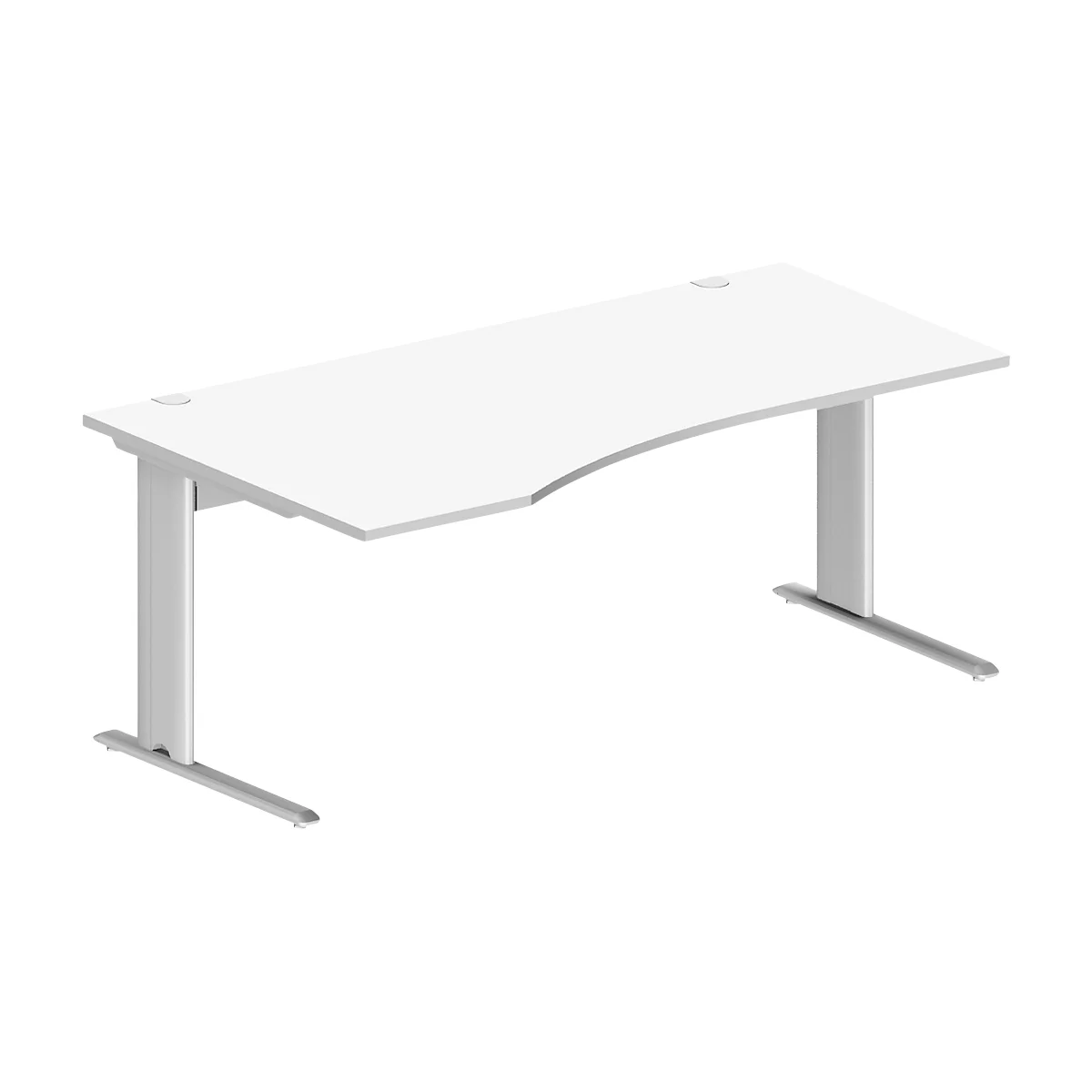 Schäfer Shop Pure Bureau PLANOVA BASIC, forme libre, approche à gauche, pied en C, L 1800 x P 1000/800 x H 717 mm, blanc + passage de câbles