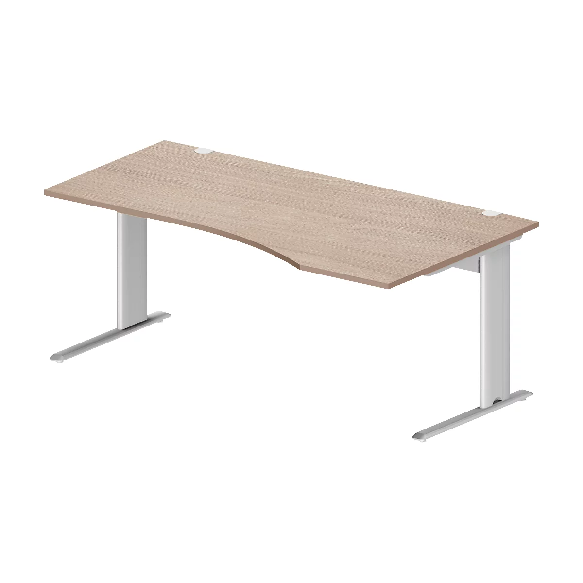 Schäfer Shop Pure Bureau PLANOVA BASIC, forme libre, approche à gauche, pied en C, L 1800 x P 1000/800 x H 717 mm, chêne/blanc + passage de câbles