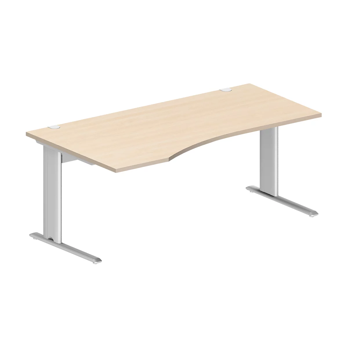 Schäfer Shop Pure Bureau PLANOVA BASIC, forme libre, approche à gauche, pied en C, L 1800 x P 1000/800 x H 717 mm, érable/blanc + passage de câbles