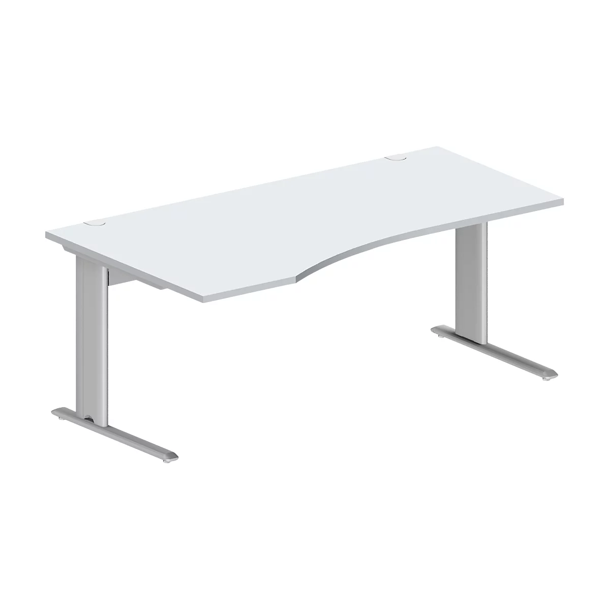 Schäfer Shop Pure Bureau PLANOVA BASIC, forme libre, approche à gauche, pied en C, L 1800 x P 1000/800 x H 717 mm, gris clair/blanc alu + passage de câbles
