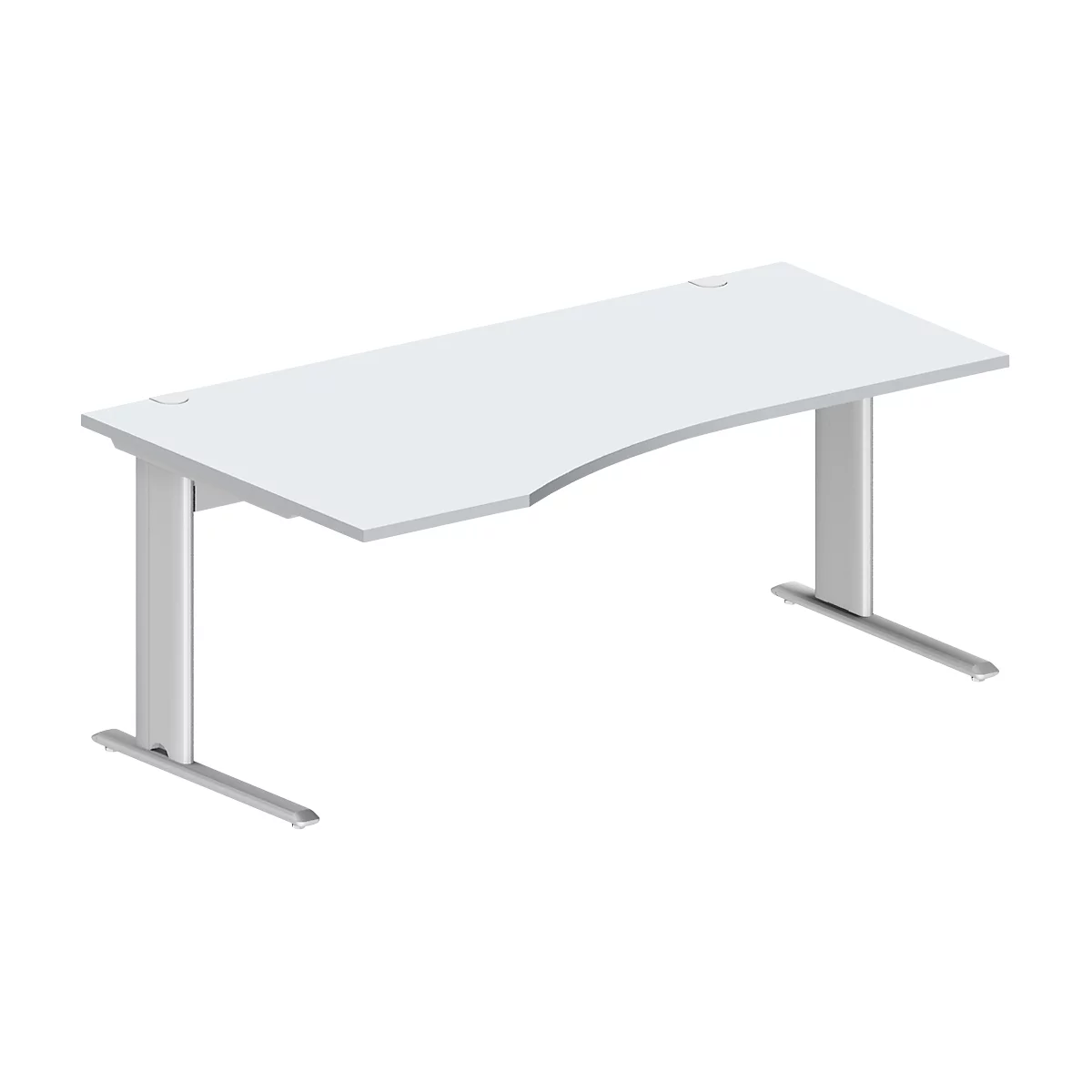 Schäfer Shop Pure Bureau PLANOVA BASIC, forme libre, approche à gauche, pied en C, L 1800 x P 1000/800 x H 717 mm, gris clair/blanc + passage de câbles