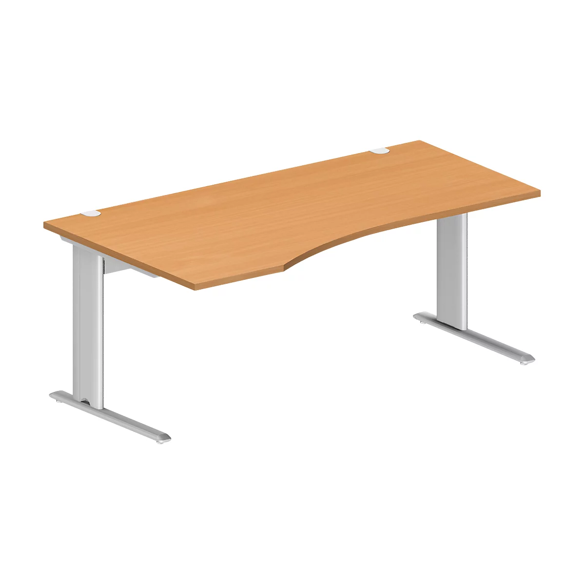 Schäfer Shop Pure Bureau PLANOVA BASIC, forme libre, approche à gauche, pied en C, L 1800 x P 1000/800 x H 717 mm, hêtre/blanc + passage de câbles