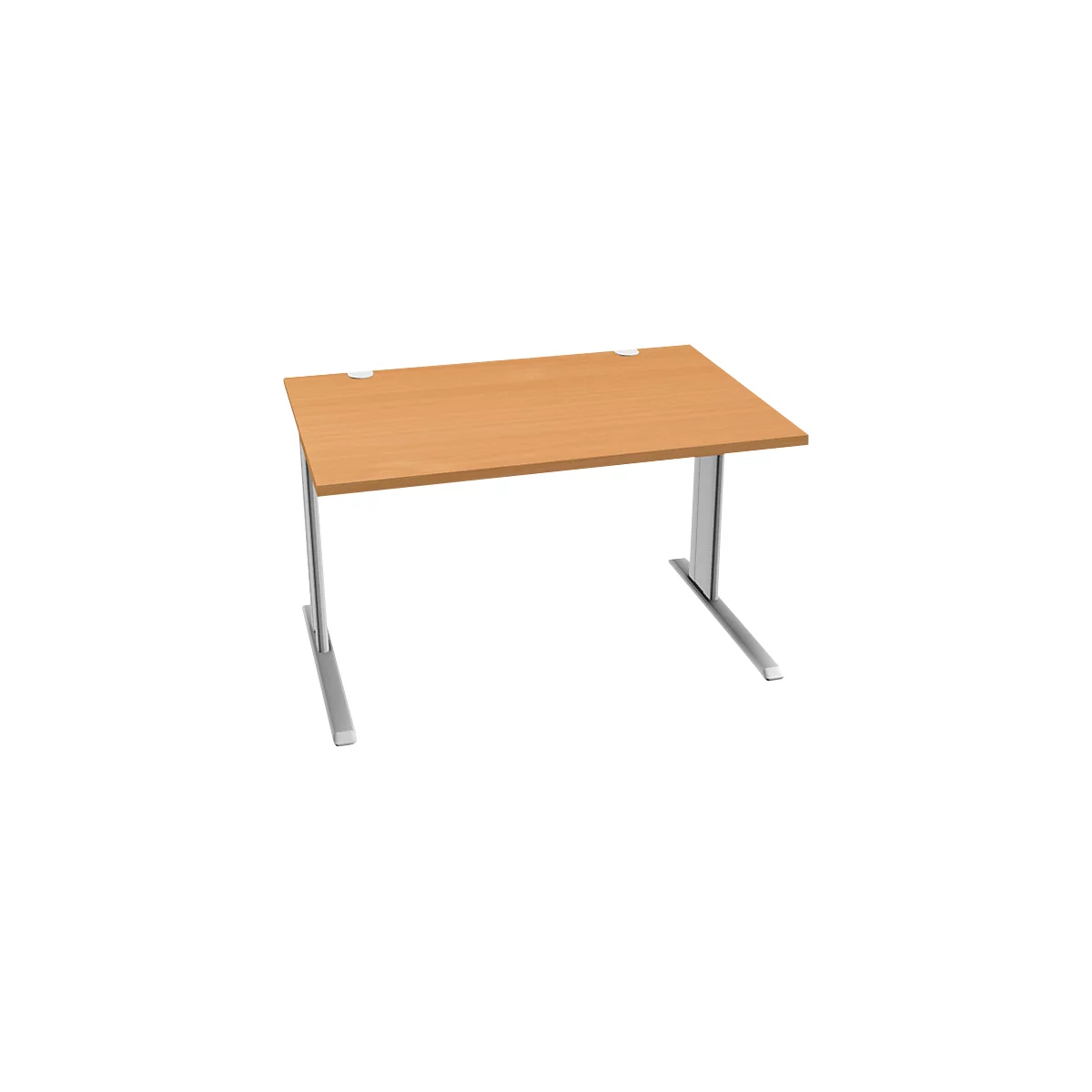 Schäfer Shop Pure Bureau PLANOVA BASIC, rectangulaire, pied en C, L 1200 x P 800 x H 717 mm, hêtre/aluminium blanc + passage de câbles