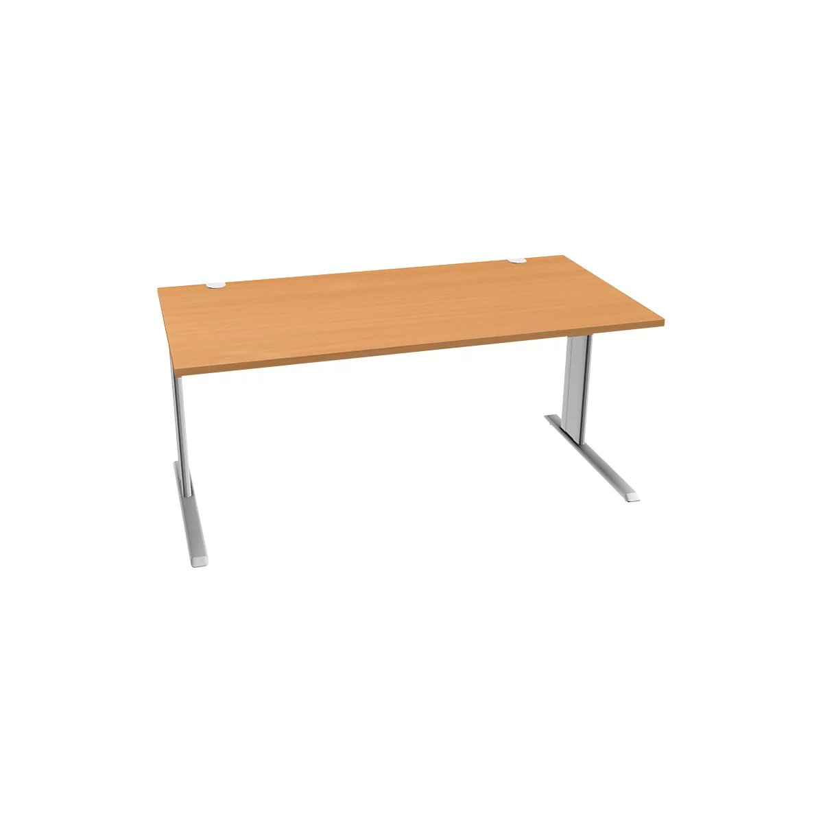 Schäfer Shop Pure Bureau PLANOVA BASIC, rectangulaire, pied en C, L 1600 x P 800 x H 717 mm, hêtre/aluminium blanc + passage de câbles