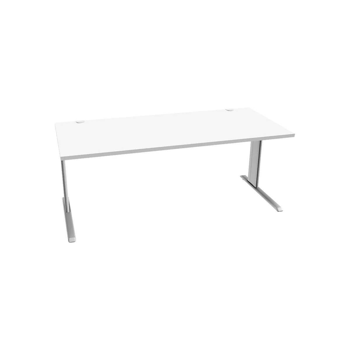 Schäfer Shop Pure Bureau PLANOVA BASIC, rectangulaire, pied en C, L 1800 x P 800 x H 717 mm, blanc/aluminium blanc + passage de câbles