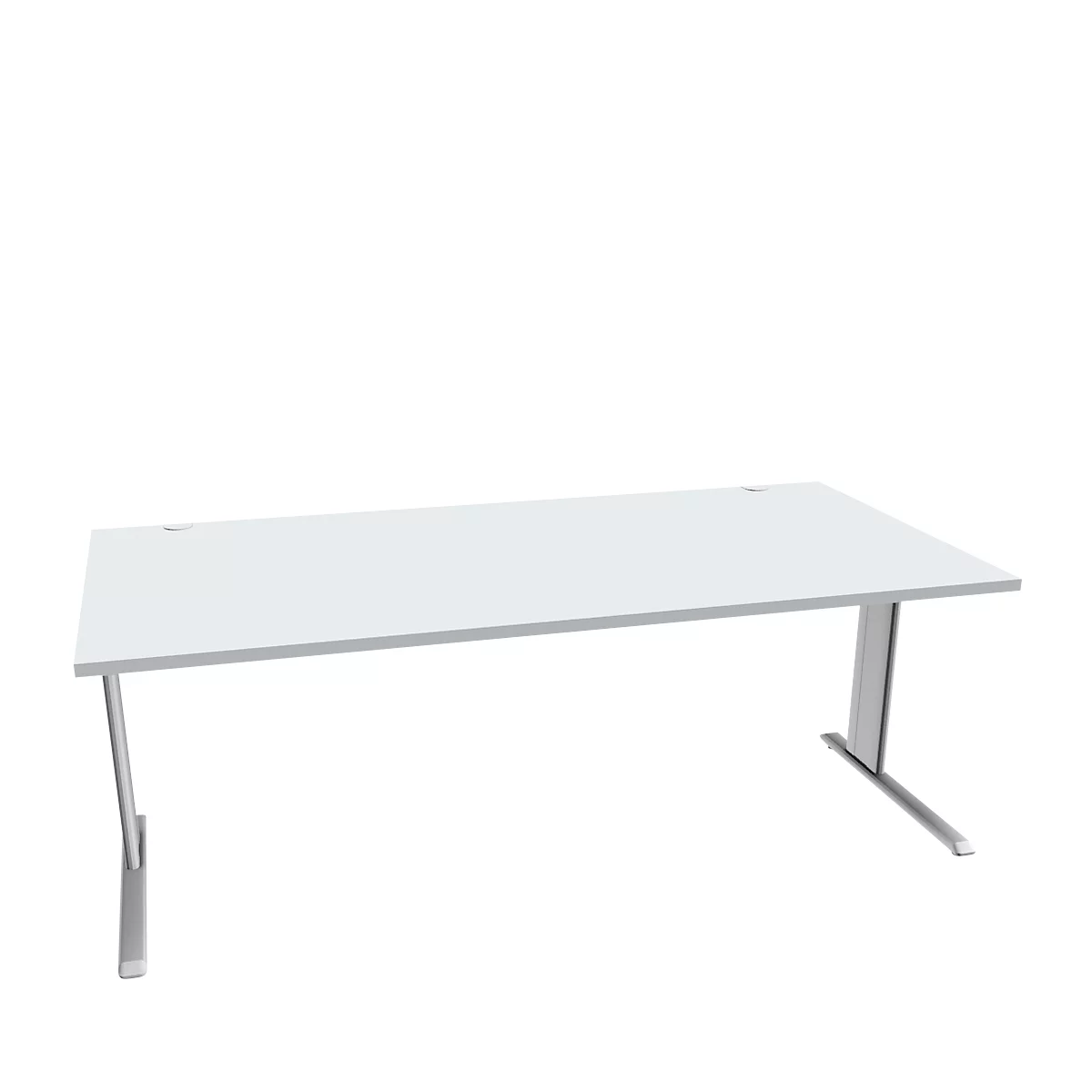 Schäfer Shop Pure Bureau PLANOVA BASIC, rectangulaire, pied en C, L 2000 x P 1000 x H 717 mm, gris clair/aluminium blanc + passage de câbles