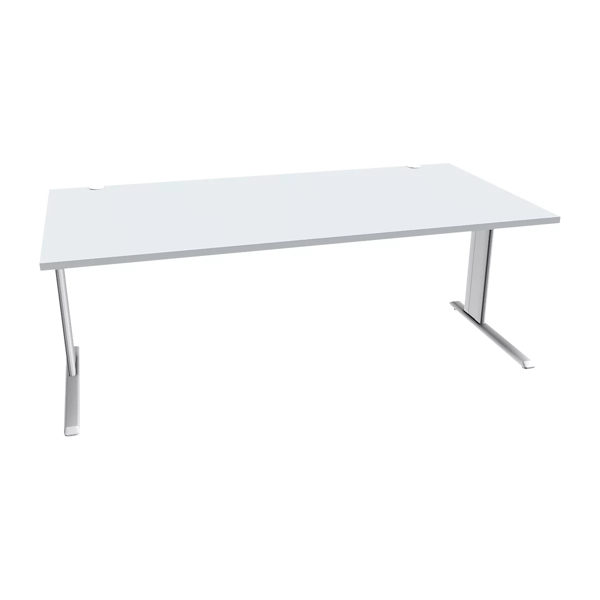 Schäfer Shop Pure Bureau PLANOVA BASIC, rectangulaire, pied en C, L 2000 x P 1000 x H 717 mm, gris clair/blanc + passage de câbles