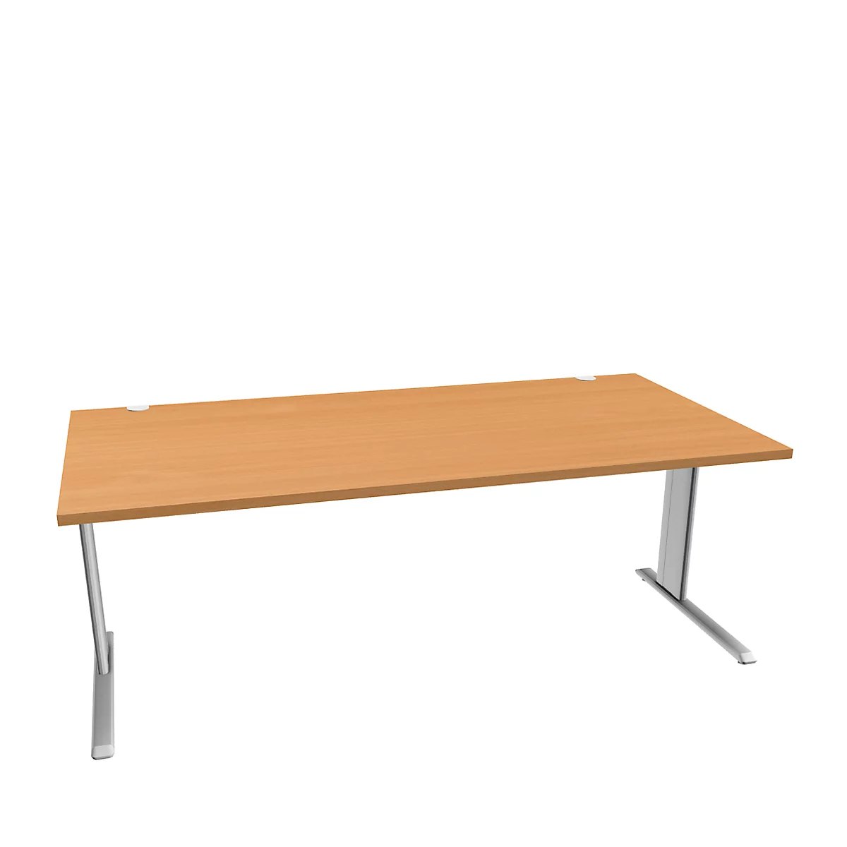 Schäfer Shop Pure Bureau PLANOVA BASIC, rectangulaire, pied en C, L 2000 x P 1000 x H 717 mm, hêtre/aluminium blanc + passage de câbles