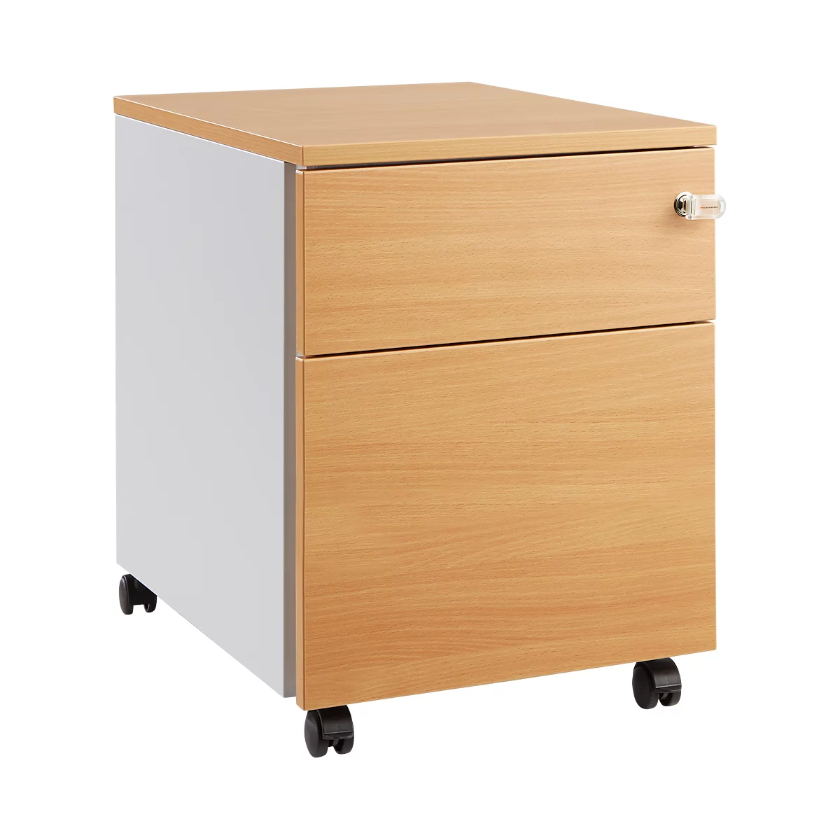Schäfer Shop Pure Caisson mobile 36, corps en acier, façade en bois, roulettes verrouillables, L 435 x P 565 x H 567 mm, 1 tiroir, hêtre/alu blanc