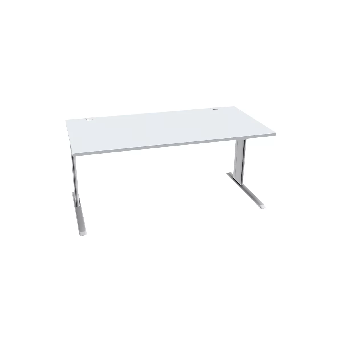 Schäfer Shop Pure Desk PLANOVA BASIC, rechthoekig, C-poot, B 1600 x D 800 x H 717 mm, aluminium lichtgrijs/wit + kabelgoot