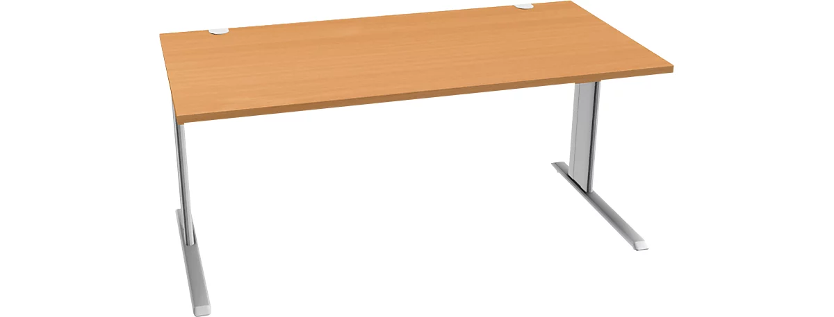 Schäfer Shop Pure Desk PLANOVA BASIC, rechthoekig, C-poot, B 1600 x D 800 x H 717 mm, beuken/wit aluminium + kabelgoot