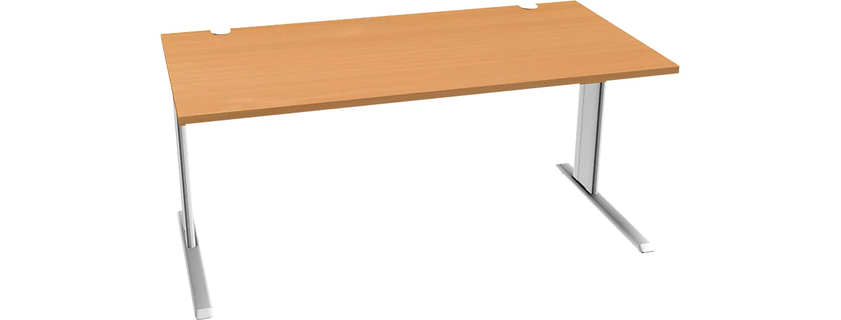 Schäfer Shop Pure Desk PLANOVA BASIC, rechthoekig, C-poot, B 1600 x D 800 x H 717 mm, beuken/wit + kabelgoot