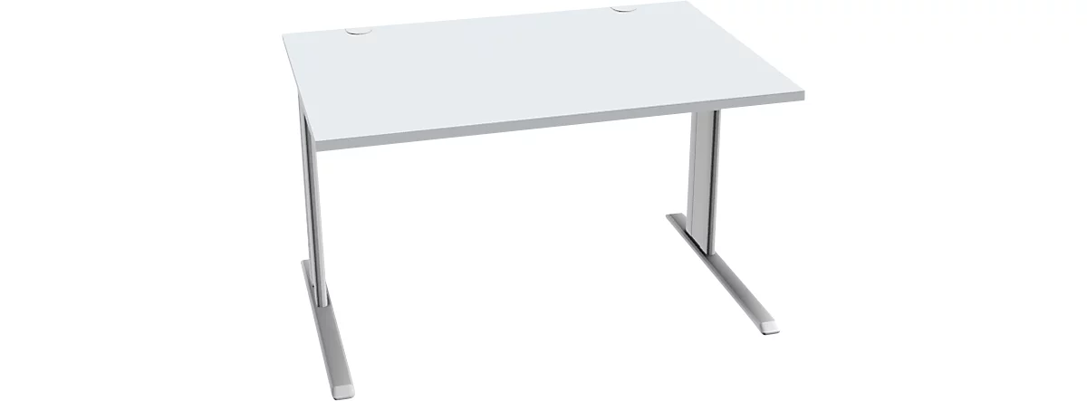 Schäfer Shop Pure Desk PLANOVA BASIC, rechthoekig, C-voet, B 1200 x D 800 x H 717 mm, aluminium lichtgrijs/wit + kabelgoot