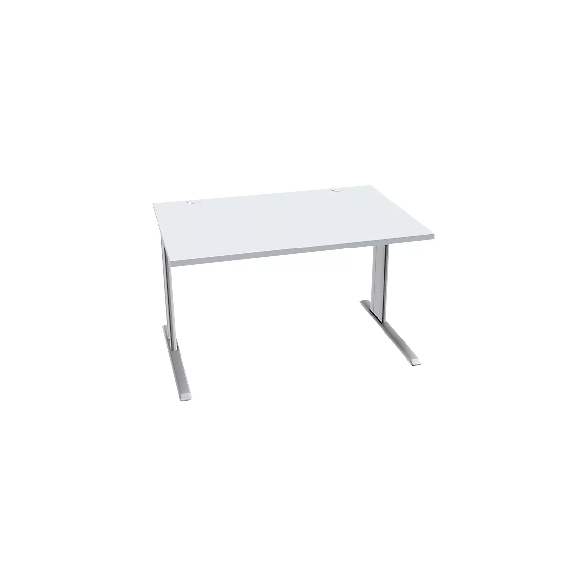 Schäfer Shop Pure Desk PLANOVA BASIC, rechthoekig, C-voet, B 1200 x D 800 x H 717 mm, aluminium lichtgrijs/wit + kabelgoot