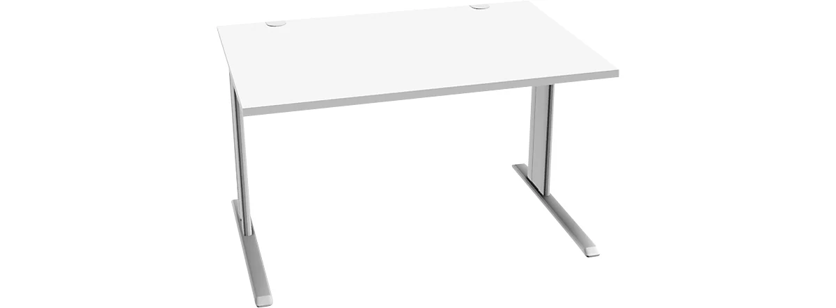 Schäfer Shop Pure Desk PLANOVA BASIC, rechthoekig, C-voet, B 1200 x D 800 x H 717 mm, wit/wit aluminium + kabelgoot
