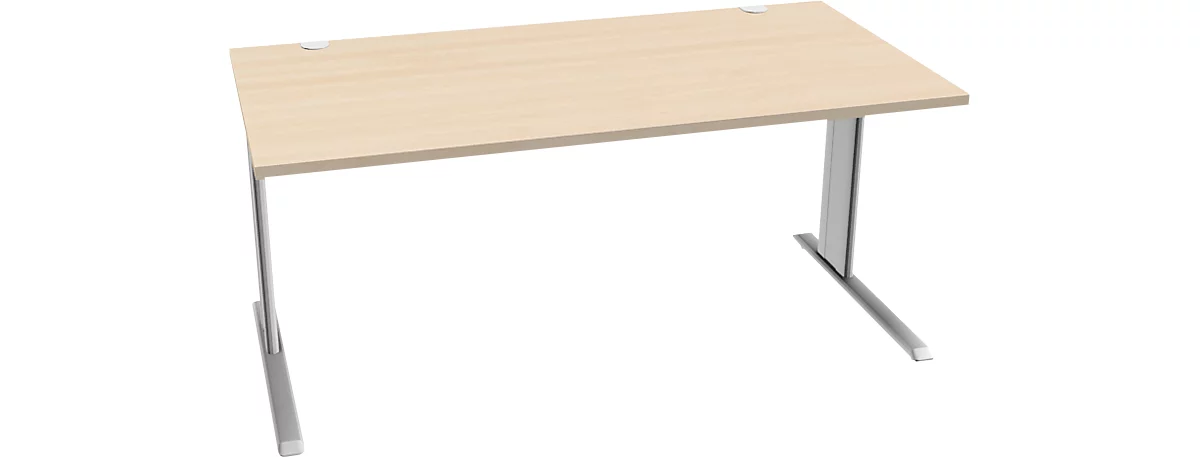 Schäfer Shop Pure Desk PLANOVA BASIC, rechthoekig, C-voet, B 1600 x D 800 x H 717 mm, ahorn/wit aluminium + kabelgoot