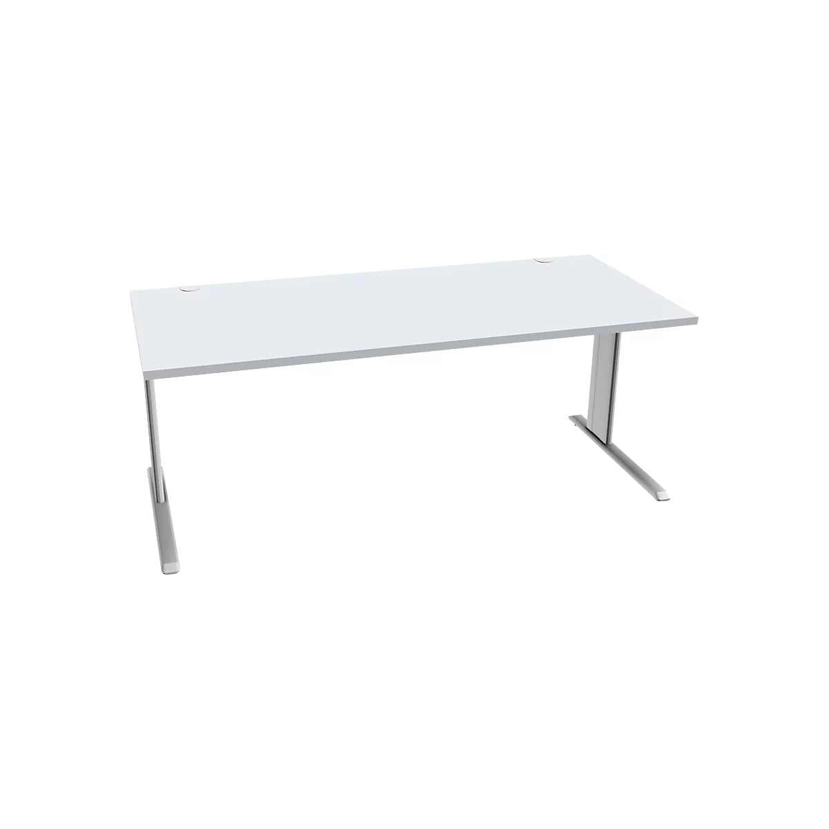 Schäfer Shop Pure Desk PLANOVA BASIC, rechthoekig, C-voet, B 1800 x D 800 x H 717 mm, aluminium lichtgrijs/wit + kabelgoot