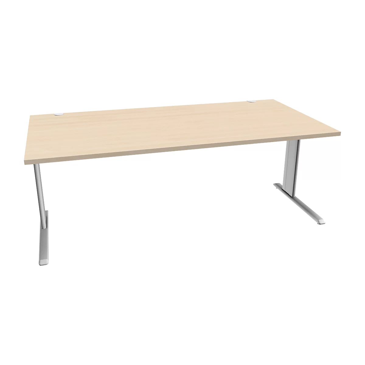 Schäfer Shop Pure desk PLANOVA BASIC, rechthoekig, C-voet, B 2000 x D 1000 x H 717 mm, ahorn/wit aluminium + kabelgoot