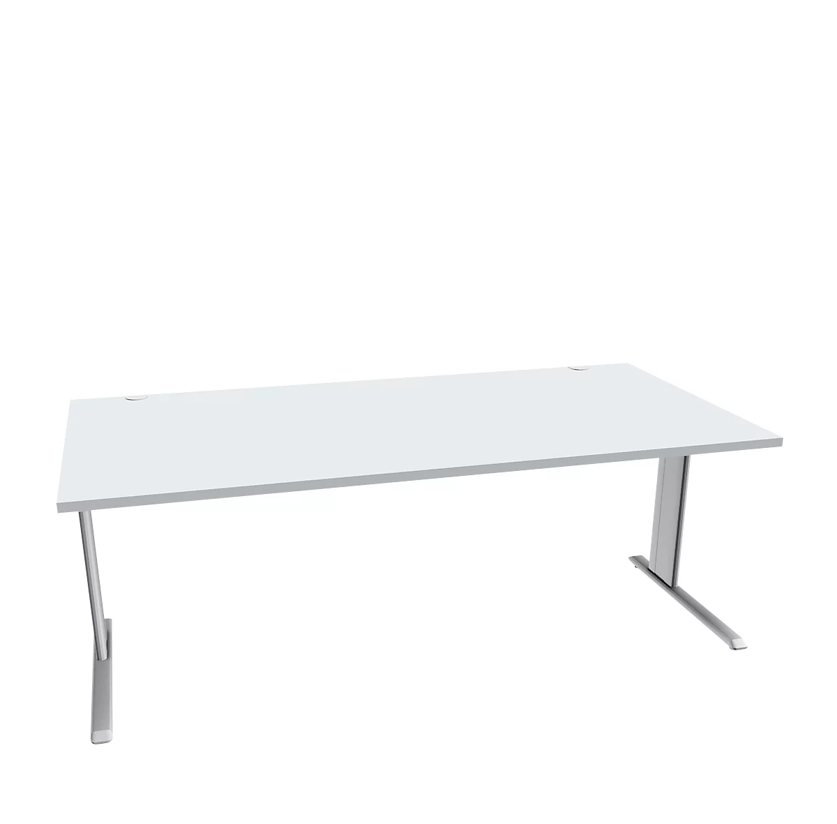 Schäfer Shop Pure Desk PLANOVA BASIC, rechthoekig, C-voet, B 2000 x D 1000 x H 717 mm, aluminium lichtgrijs/wit + kabelgoot