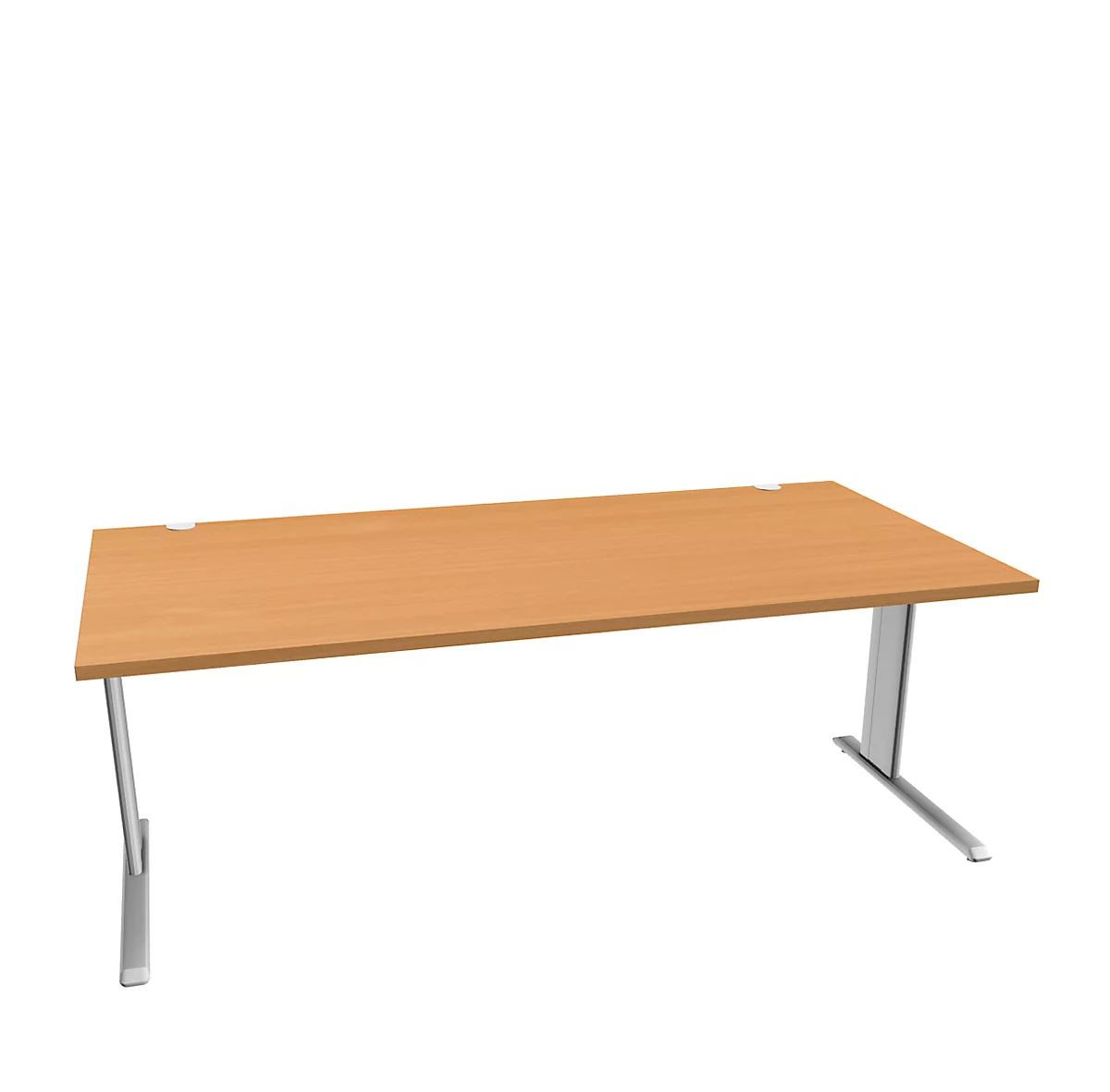 Schäfer Shop Pure Desk PLANOVA BASIC, rechthoekig, C-voet, B 2000 x D 1000 x H 717 mm, beuken/wit aluminium + kabelgoot