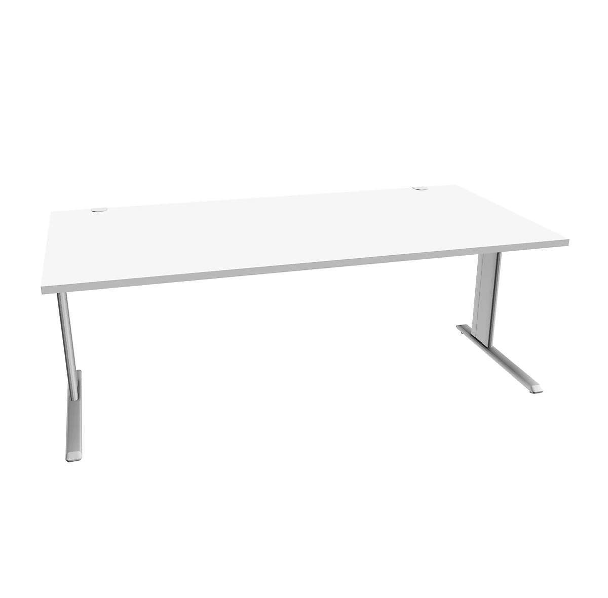 Schäfer Shop Pure Desk PLANOVA BASIC, rechthoekig, C-voet, B 2000 x D 1000 x H 717 mm, wit/wit aluminium + kabelgoot