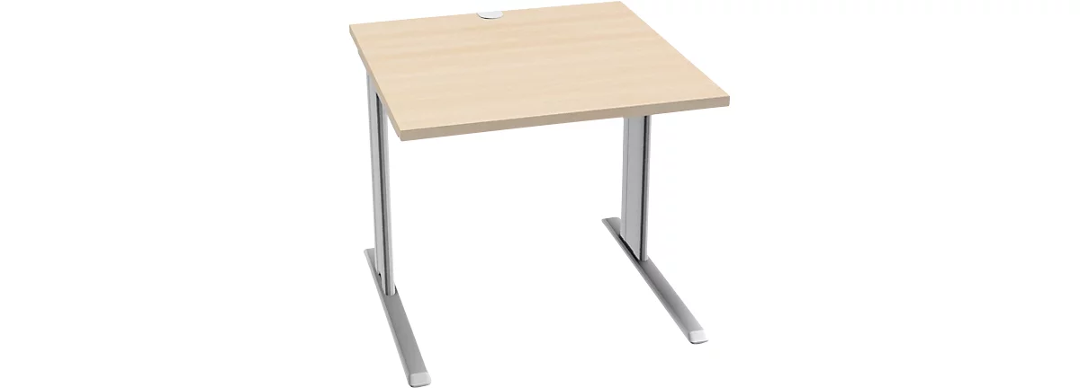 Schäfer Shop Pure desk PLANOVA BASIC, vierkant, C-voet, B 800 x D 800 x H 717 mm, ahorn/wit aluminium + kabelgoot