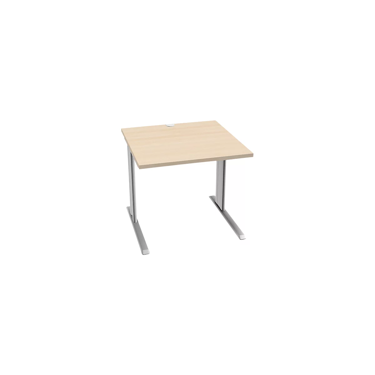 Schäfer Shop Pure desk PLANOVA BASIC, vierkant, C-voet, B 800 x D 800 x H 717 mm, ahorn/wit aluminium + kabelgoot