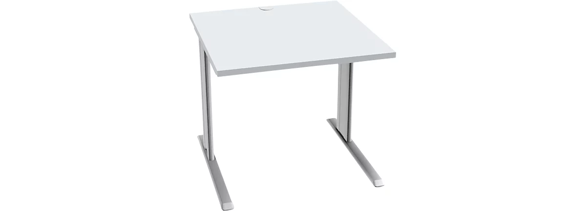 Schäfer Shop Pure Desk PLANOVA BASIC, vierkant, C-voet, B 800 x D 800 x H 717 mm, aluminium lichtgrijs/wit + kabelgoot