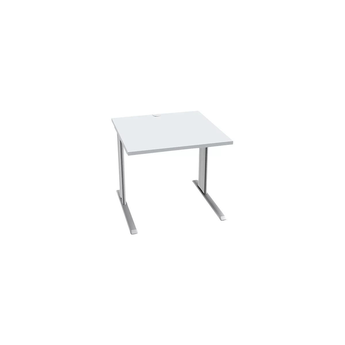 Schäfer Shop Pure Desk PLANOVA BASIC, vierkant, C-voet, B 800 x D 800 x H 717 mm, aluminium lichtgrijs/wit + kabelgoot