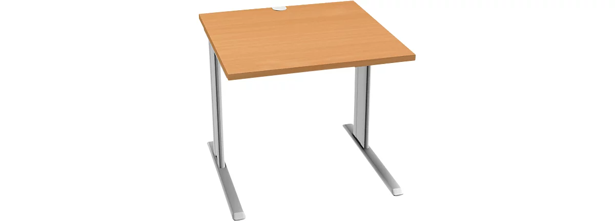 Schäfer Shop Pure desk PLANOVA BASIC, vierkant, C-voet, B 800 x D 800 x H 717 mm, beuken/wit aluminium + kabelgoot