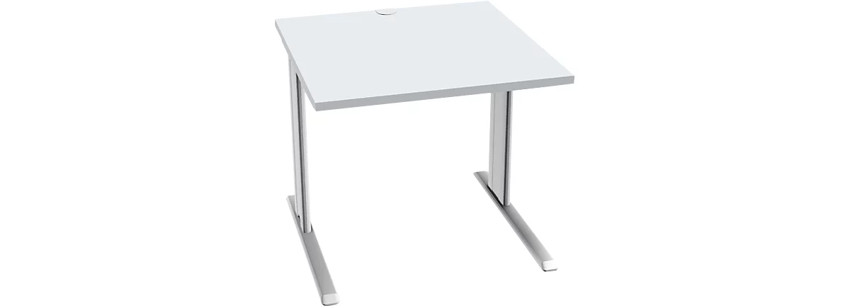 Schäfer Shop Pure Desk PLANOVA BASIC, vierkant, C-voet, B 800 x D 800 x H 717 mm, lichtgrijs/wit + kabelgoot