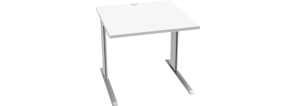 Schäfer Shop Pure Desk PLANOVA BASIC, vierkant, C-voet, B 800 x D 800 x H 717 mm, wit/wit aluminium + kabelgoot