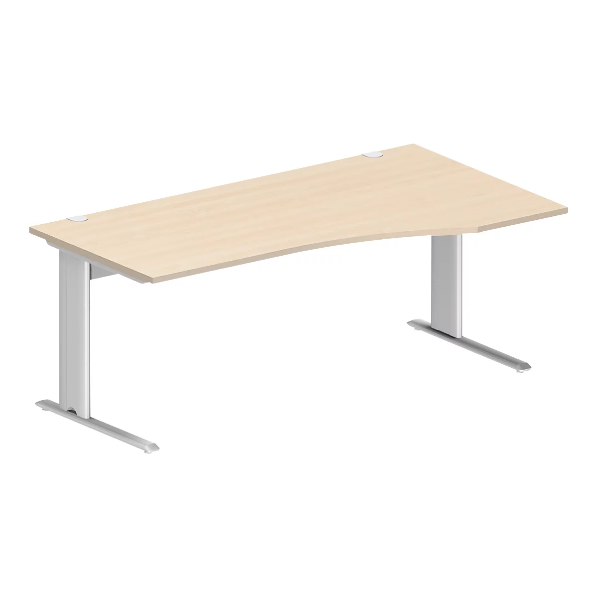 Schäfer Shop Pure desk PLANOVA BASIC, vrije vorm, aanbouw rechts, C-poot, B 1800 x D 1000/800 x H 717 mm, ahorn/wit + kabelgoot