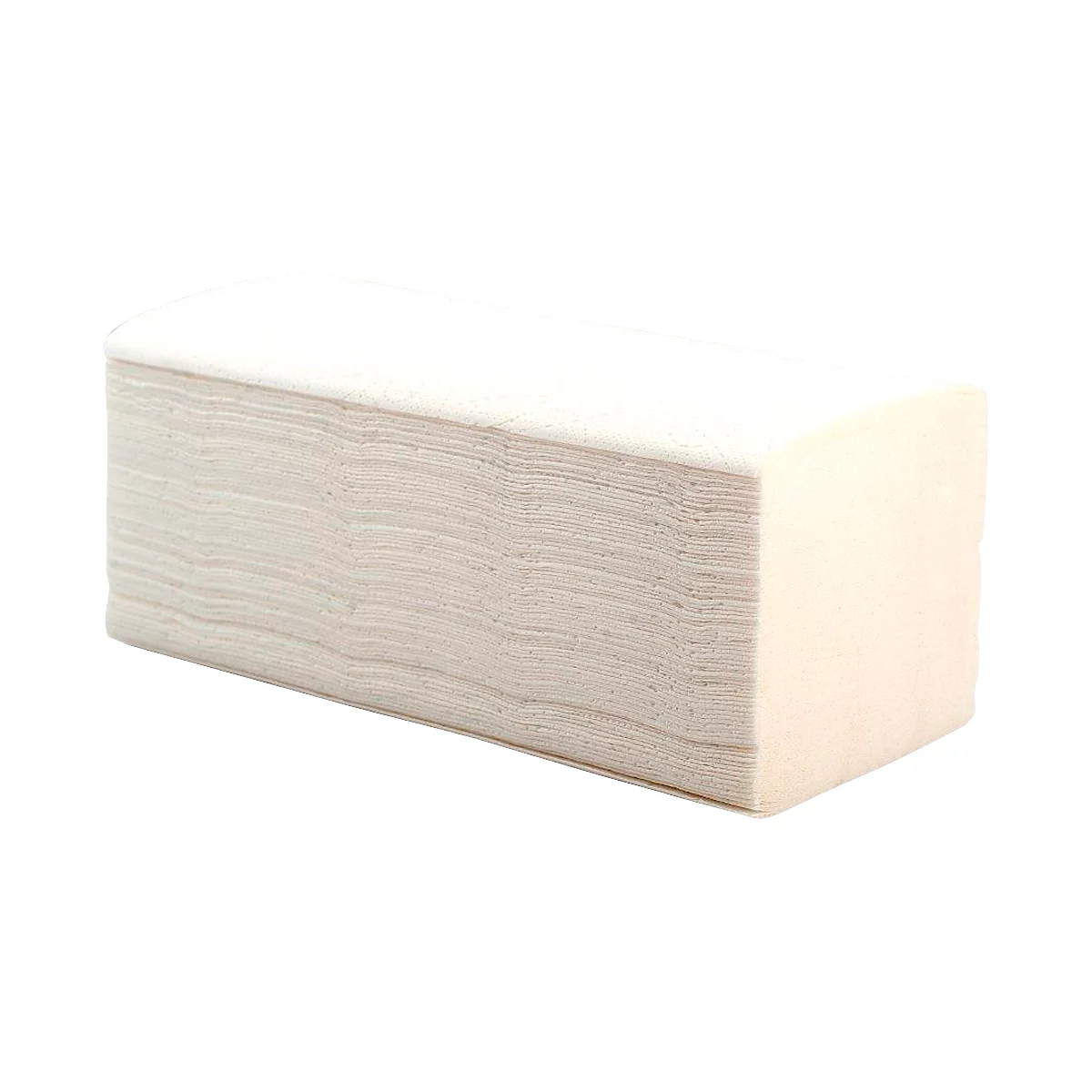 Ein rechteckiger Stapel weißer Papierhandtücher, die ordentlich gefaltet sind.