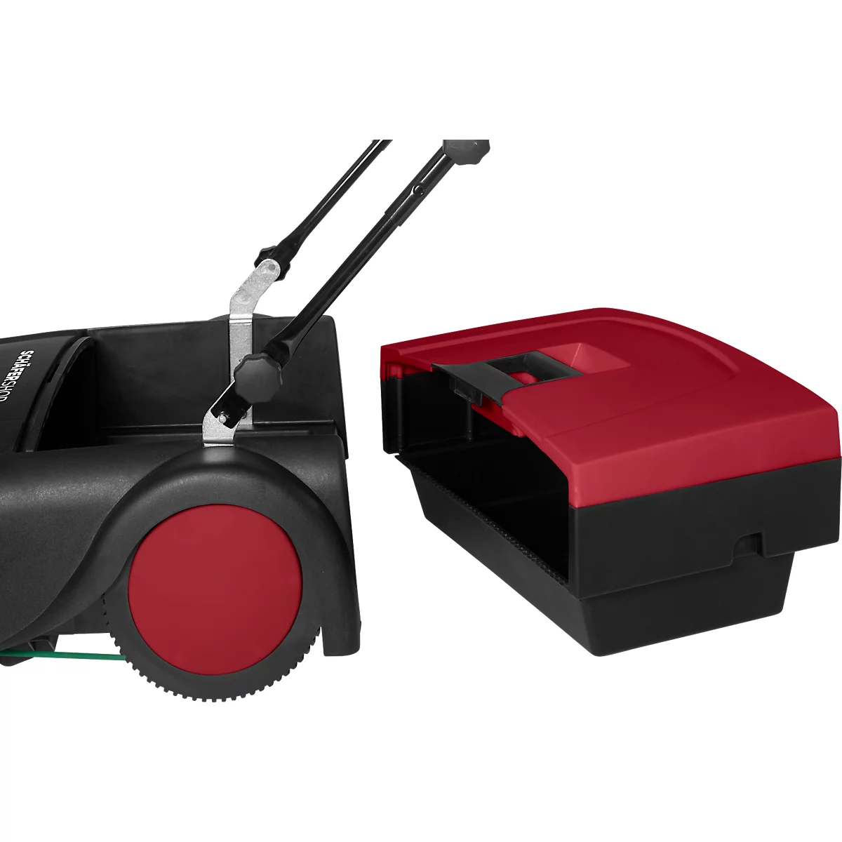 Schäfer Shop Pure Handkehrmaschine, Kehrleistung 3200 m²/h, bis 30 l, L 1130 x B 850 x H 860/910/960 mm, schwarz/rot