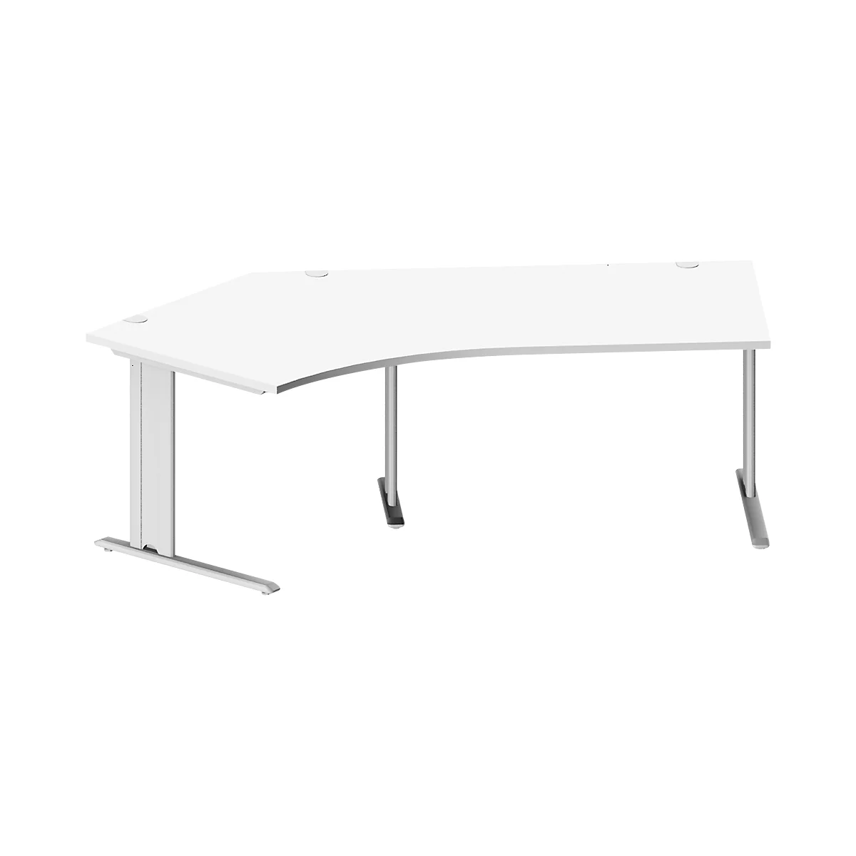 Schäfer Shop Pure hoekbureau PLANOVA BASIC, 135° hoek links, C-poot, B 2165 x D 800/800 x H 717 mm, wit/wit aluminium + kabelgoot