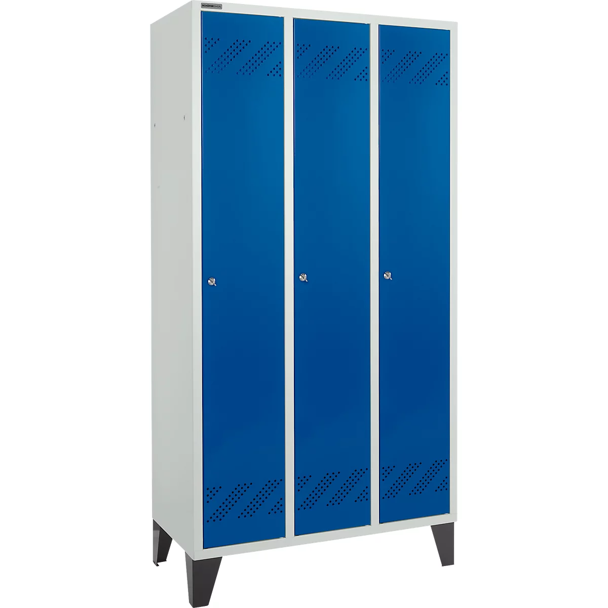 Schäfer Shop Pure Kledinglocker, 3 compartimenten, cilinderslot, lichtgrijs/gentiaanblauw
