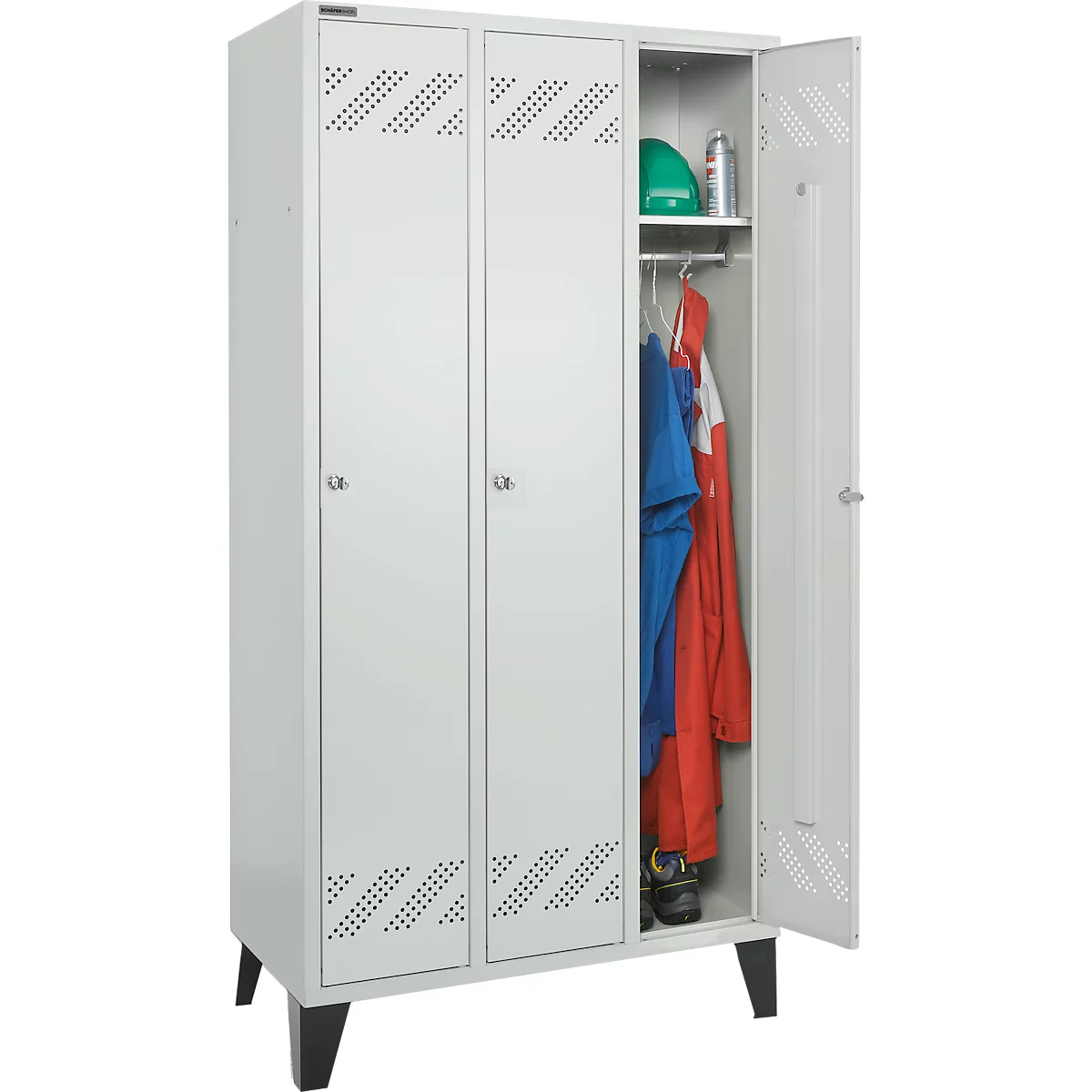 Schäfer Shop Pure Kledinglocker, 3 compartimenten, cilinderslot, lichtgrijs/lichtgrijs