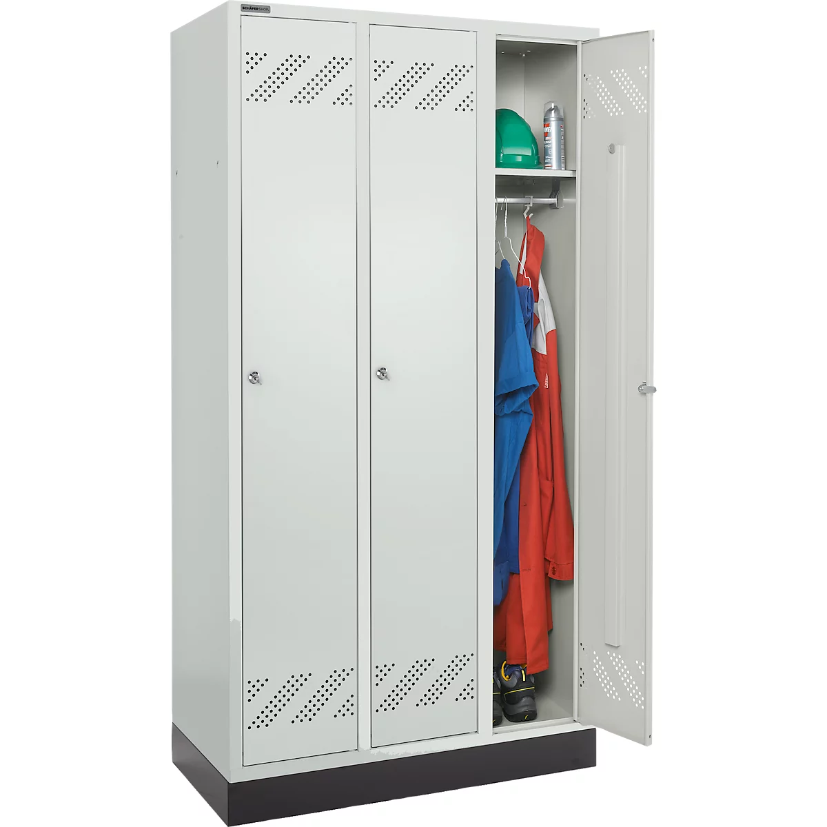 Schäfer Shop Pure Kledinglocker, 3 compartimenten, cilinderslot, lichtgrijs/lichtgrijs