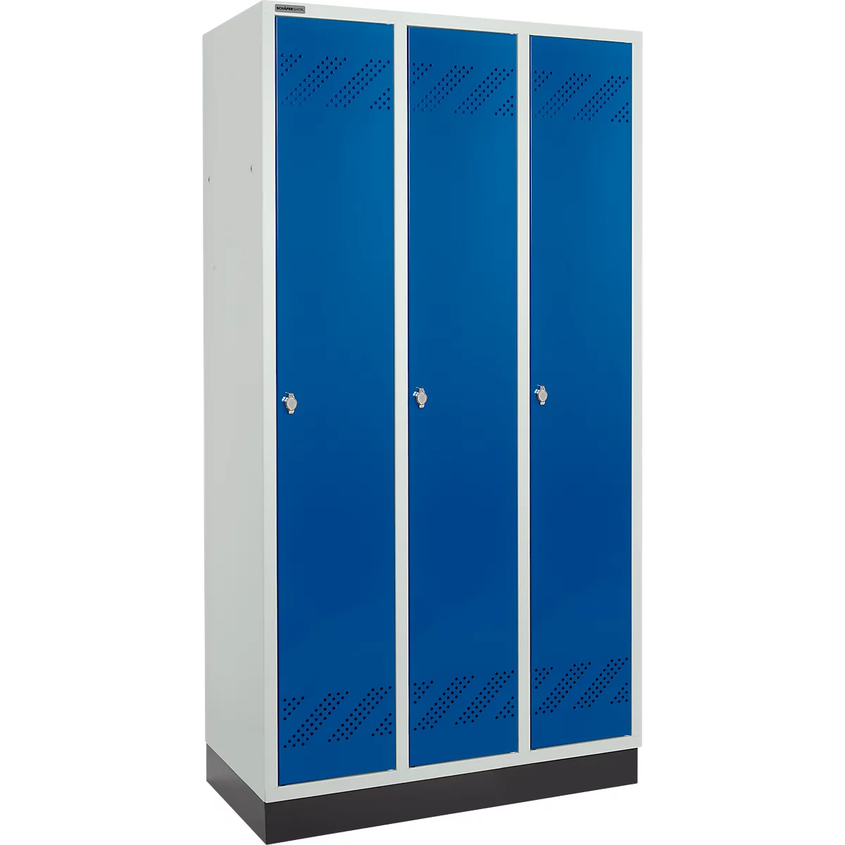 Schäfer Shop Pure Kledinglocker, 3 compartimenten, draaigrendelslot, lichtgrijs/gentiaanblauw