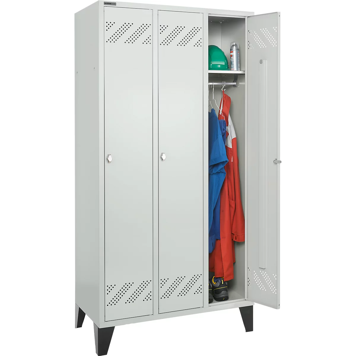 Schäfer Shop Pure Kledinglocker, 3 compartimenten, draaigrendelslot, lichtgrijs/lichtgrijs