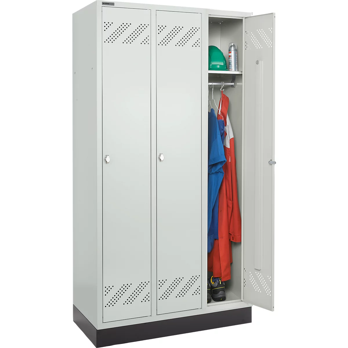 Schäfer Shop Pure Kledinglocker, 3 compartimenten, draaigrendelslot, lichtgrijs/lichtgrijs
