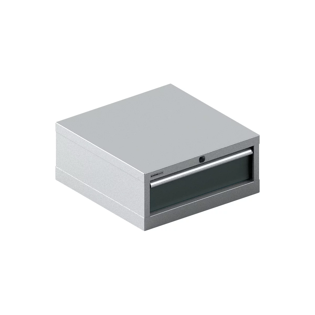 Schäfer Shop Pure ladekast 27-27, 1 lade, tot 200 kg, B 564 x D 572 x H 250 mm, antracietgrijs/wit aluminium.